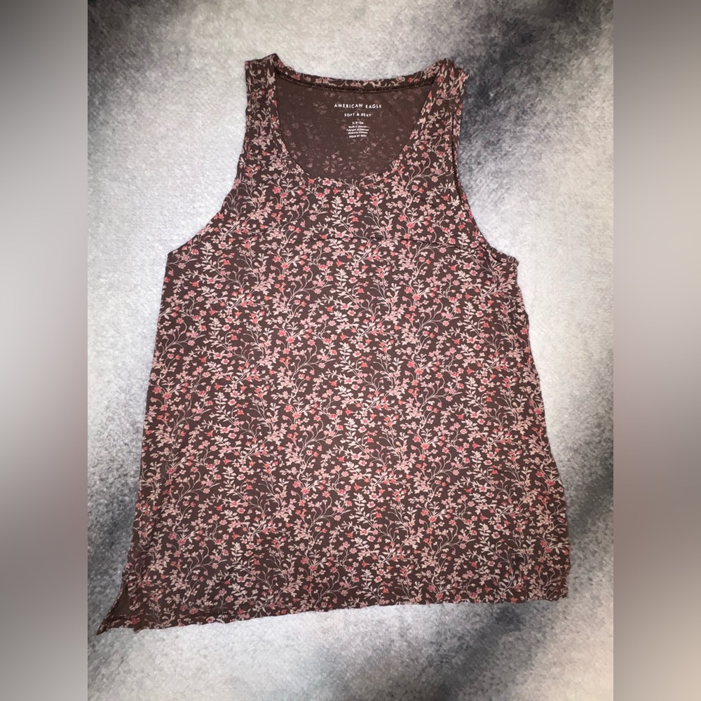 American Eagle Brown Floral Soft & Sexy Comfy Tank Top Shirt Small S‎